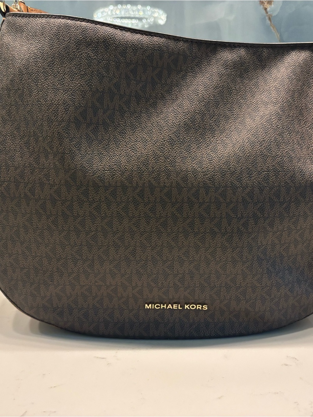 Michael Kors Dark Brown Signature Messenger Bag with Gold Logo